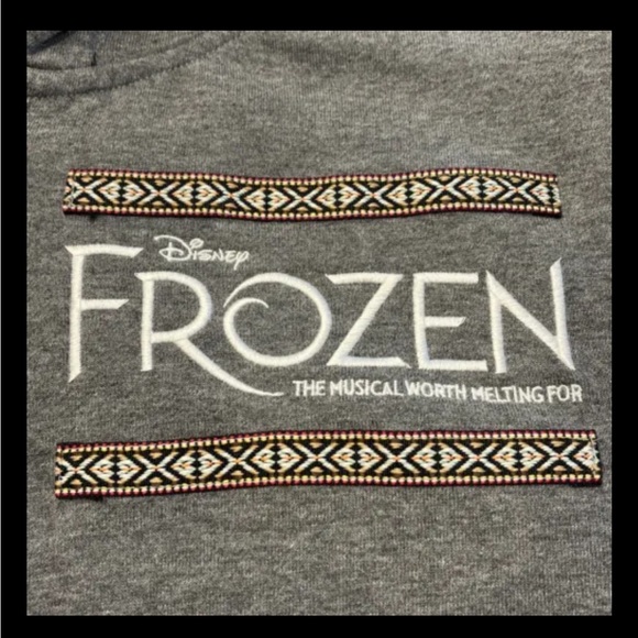 Disney FROZEN gray fur trim hoodie full ZIP “The Musical Worth Melting For” MED - Picture 6 of 9